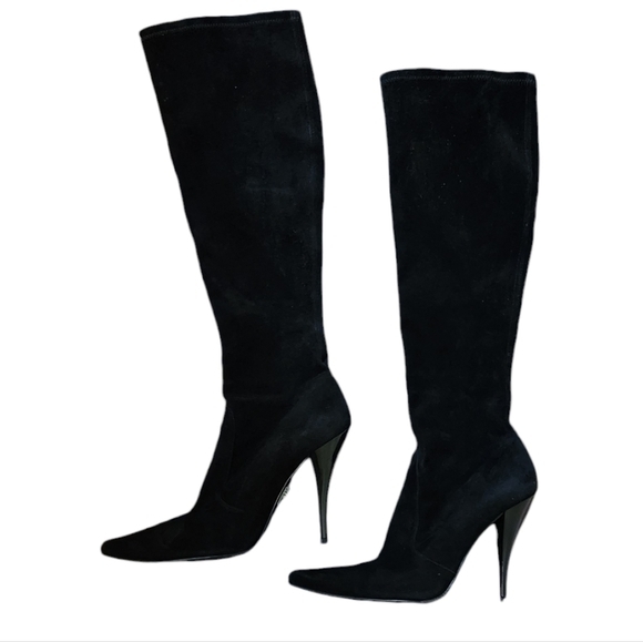 STUART WEITZMAN SUEDE KNEE HIGH POINTED TOE BOOTS BLACK 9.5 - Picture 10 of 10